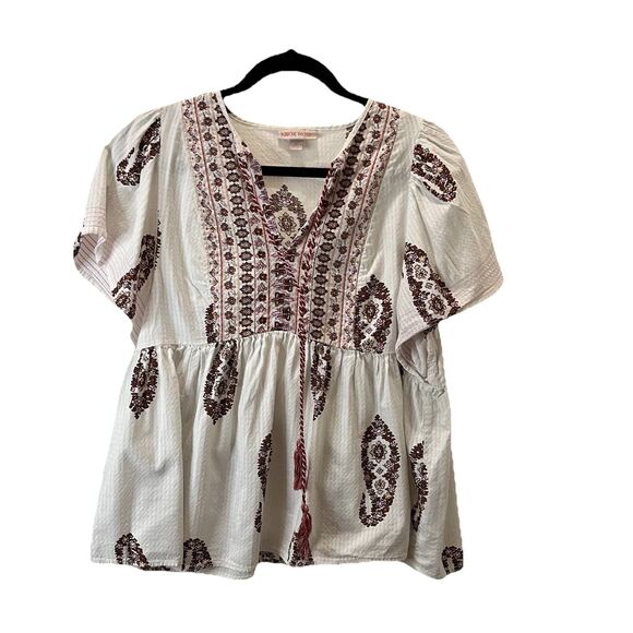 Knox Rose Tops - Knox Rose Paisley Embroidered Popover Peasant Top Tassels Boho Cottage Size M